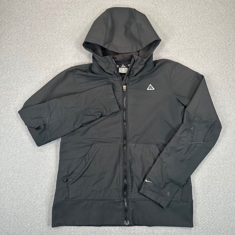 Nike ACG Softshell Jacket Womens‎ Medium Black Fleece Lined Full Zip Hooded Y2K